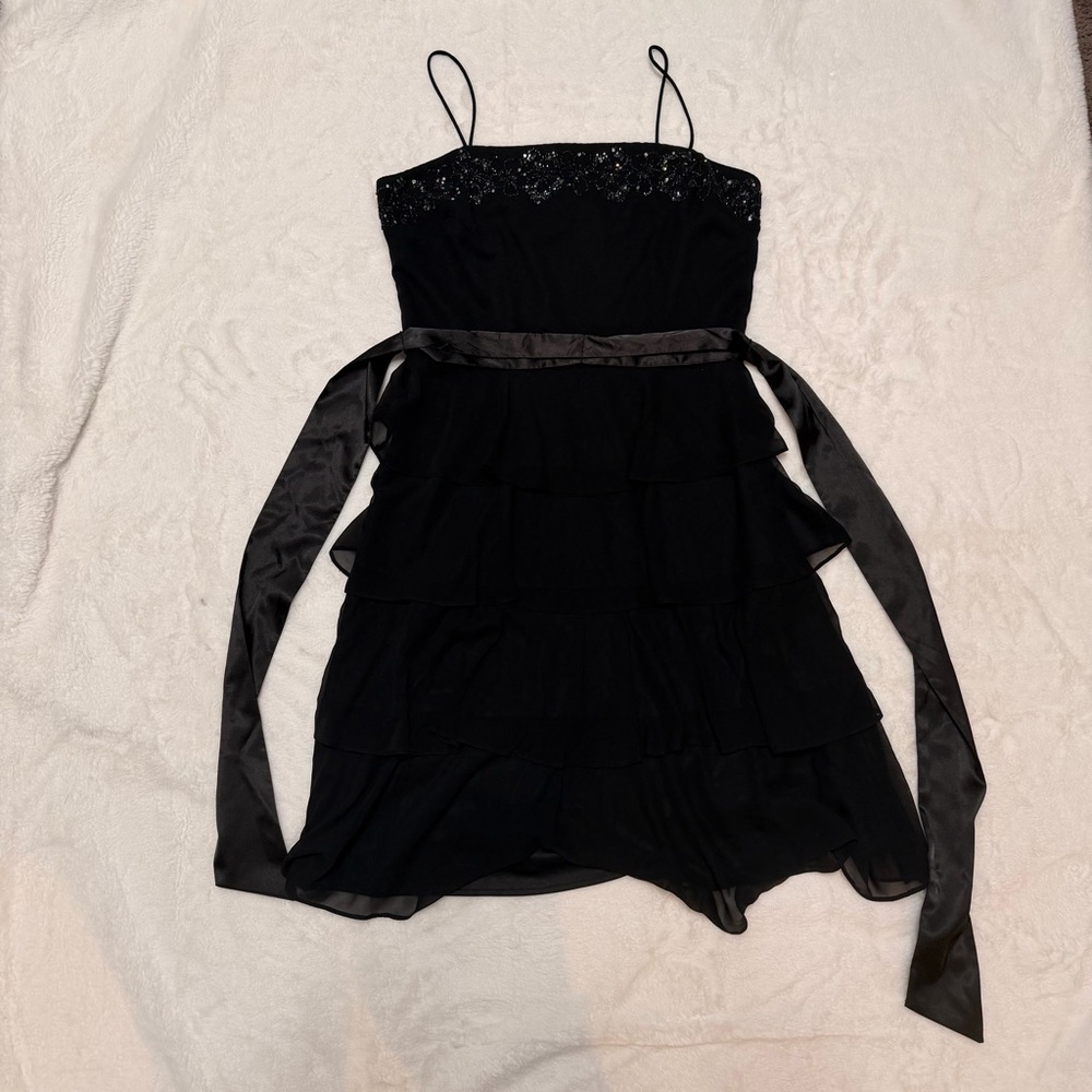 S.L. Fashions Vintage Black Sequin Beaded Cocktail Dress Size 8 Y2K Whimsigoth - Picture 3 of 13